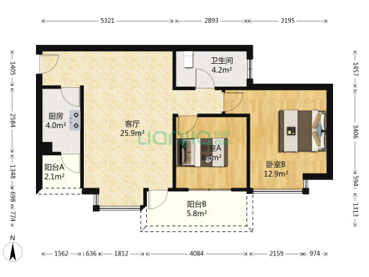 城市丽景 2室1厅1卫 83平方