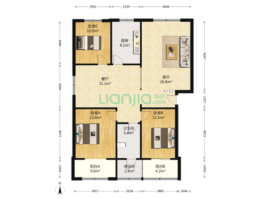 颍河路101号 3室2厅2卫 125平方
