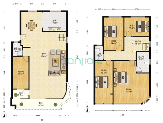 广西电视台琅西宿舍区 4室1厅3卫 218平方