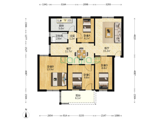 省农垦测试站宿舍 4室2厅1卫 89平方