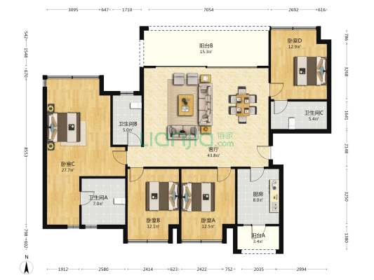 保利天珺浅山 4室1厅3卫 169平方