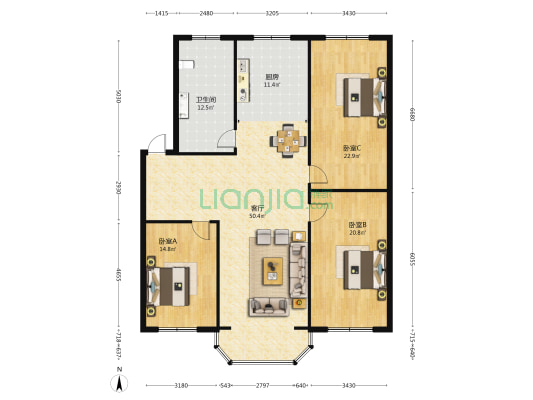 光明小区 3室1厅1卫 165平方