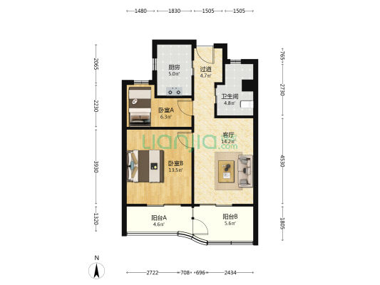 耘林锡海珈苑 2室1厅1卫 89平方