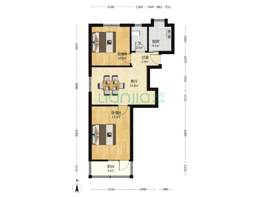 屯小宿舍 2室1厅1卫 64平方