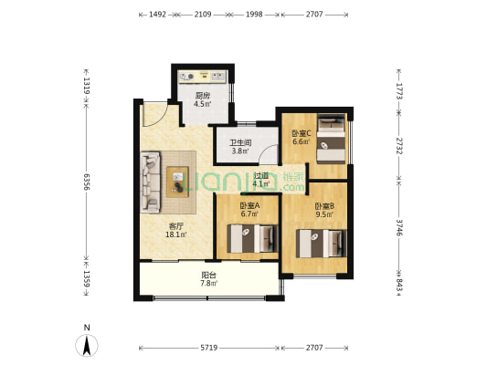 建发央著 3室1厅1卫 78平方