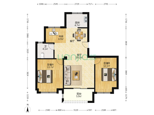 雅塘府 3室1厅1卫 102平方