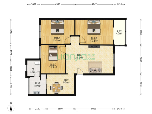 同兴小区 3室2厅1卫 90平方