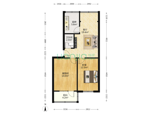 恒孚小区 1室1厅1卫 61平方