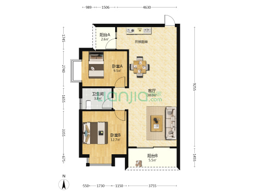 海韵名都 2室1厅1卫 86平方