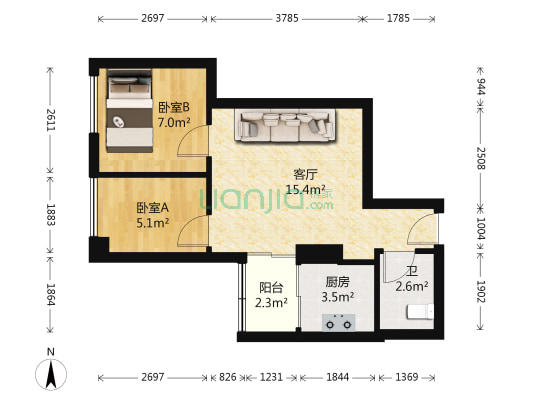 白云明珠广场 2室1厅1卫 48平方