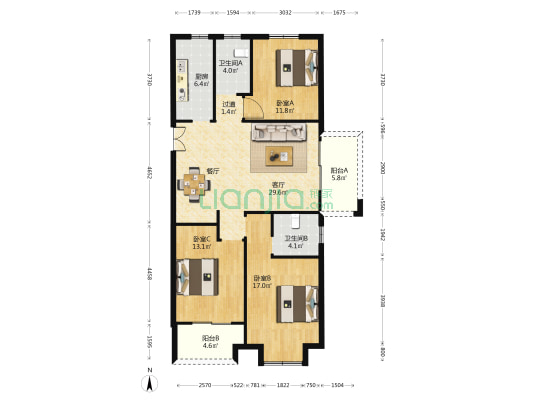 泰山誉景朗誉园 3室1厅2卫 130平方