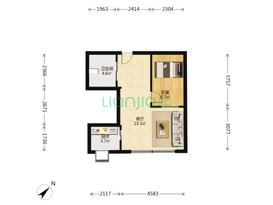 长盛大厦附楼 1室1厅1卫 55平方