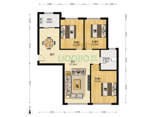 荣光崴廉公馆 3室1厅1卫 120平方