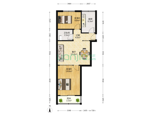 观城公寓 2室1厅1卫 74平方