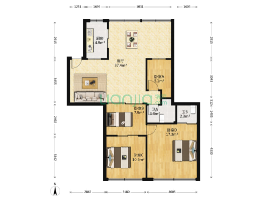 将军组团 4室1厅2卫 80平方
