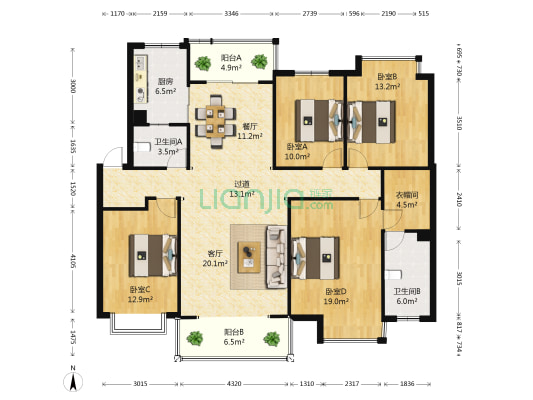 福苑小区 4室2厅2卫 156平方