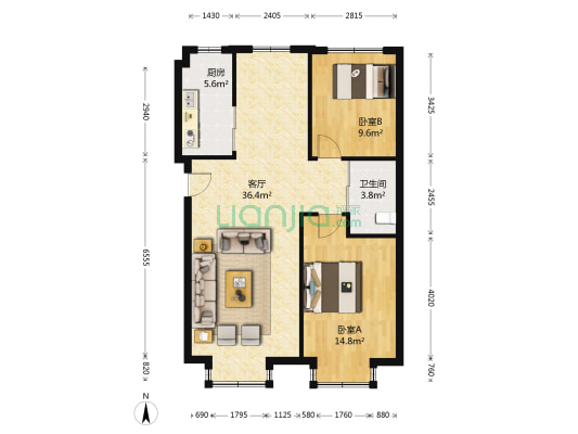 吴中家天下二期B组团 2室1厅1卫 87平方