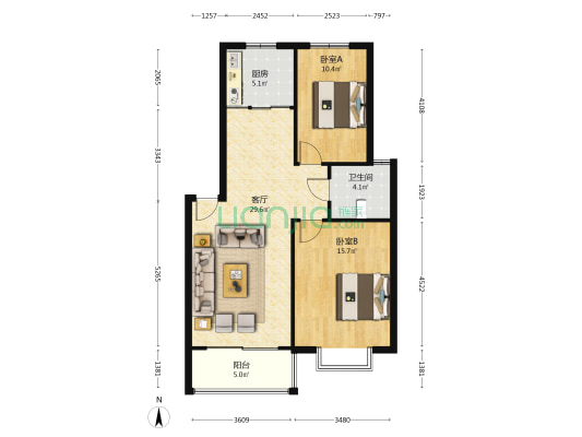 金溪苑 2室1厅1卫 84平方