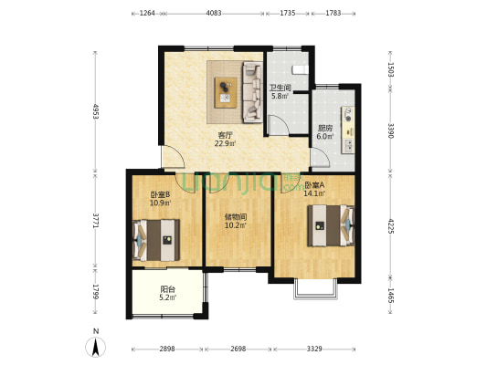 天祥小区 2室1厅1卫 94平方