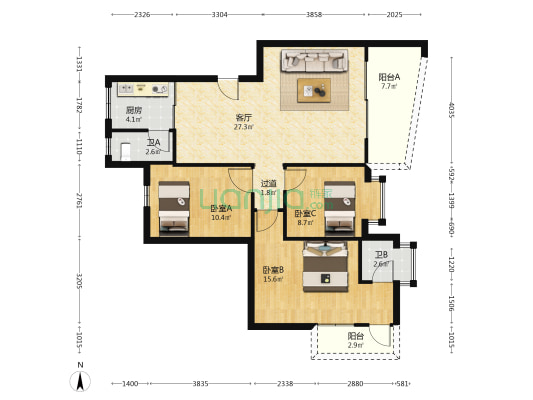 嘉悦苑 3室1厅2卫 96平方