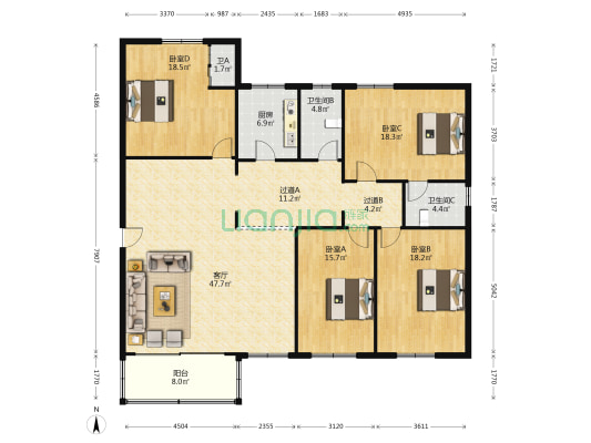 文化馆小区 4室1厅3卫 198平方