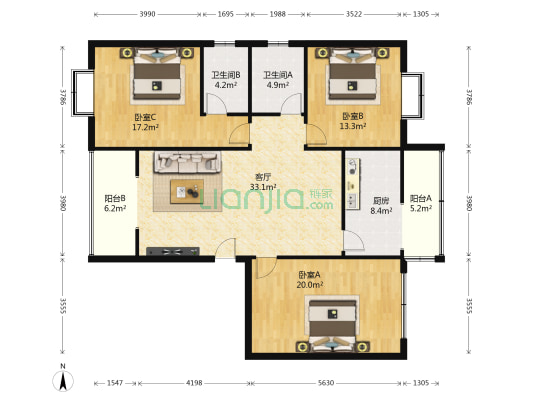 诗书雅苑 3室1厅2卫 127平方