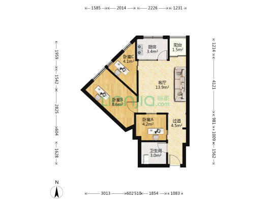 赛云台东一路4号 3室1厅1卫 66平方