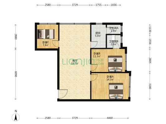 清和大道32号 3室1厅2卫 86平方