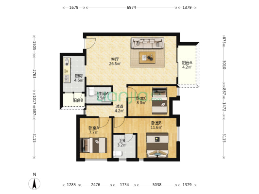里约荟 3室1厅2卫 101平方