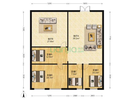 万达广场4号甲级写字楼 4室2厅0卫 88平方