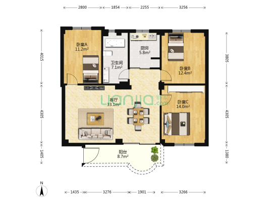 民生中路178号 3室1厅1卫 96平方
