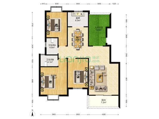 伯爵山 3室2厅2卫 133平方