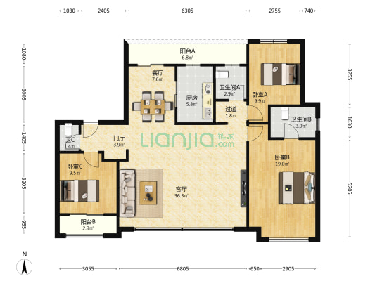 中粮奥体壹号二期 3室2厅3卫 141平方