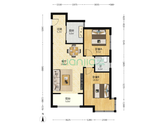 永邦天汇 2室1厅1卫 88平方