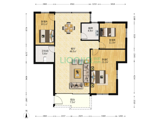 南堤西路 3室1厅1卫 120平方