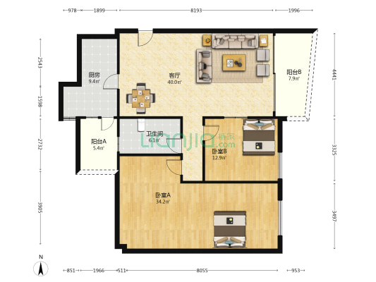 友田大厦 2室1厅1卫 135平方