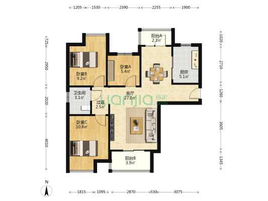 五环嘉园 3室1厅1卫 95平方