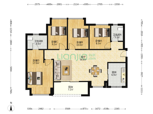 万科天空之城 4室1厅2卫 130平方