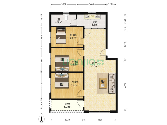 文华西路 3室1厅1卫 106平方