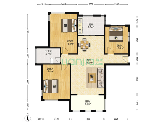 正荣大湖之都天境 3室1厅1卫 111平方