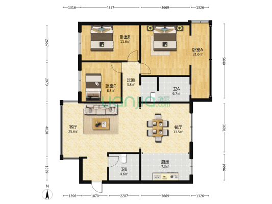 庆云街大柳树巷1号 3室2厅2卫 103平方