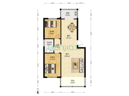 金东小区 2室2厅1卫 89平方
