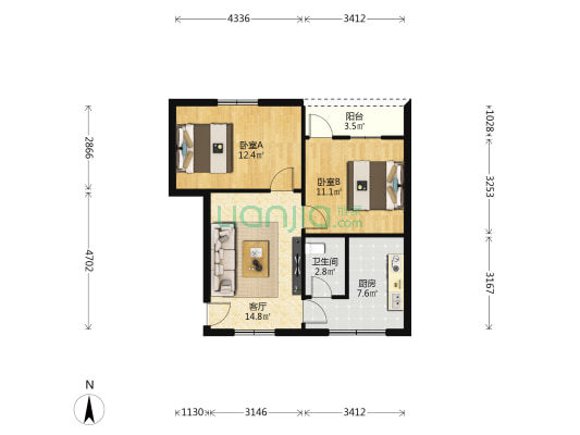 金堂县教师新村 2室1厅1卫 64平方