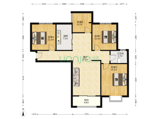 泰和苑小区二期 4室1厅1卫 122平方