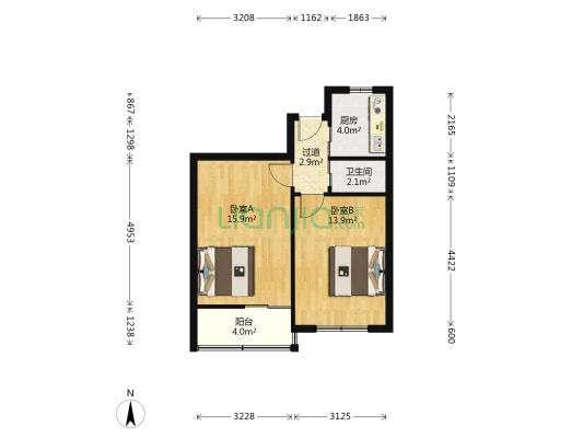 重庆中路416、418乙 2室0厅1卫 55平方