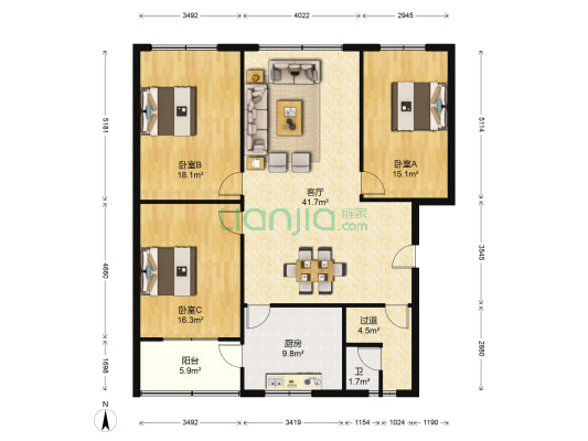 黄河新村 3室1厅1卫 140平方