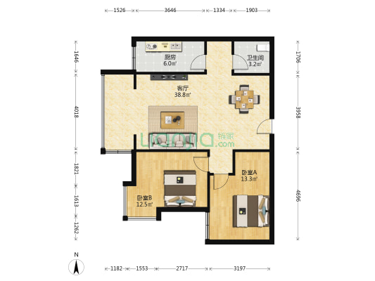建工颐景住宅小区 2室1厅1卫 95平方