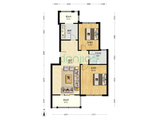 梅香园南区 2室1厅1卫 95平方