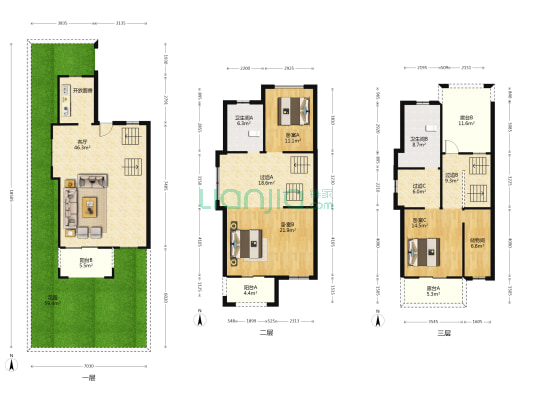 伟星蓝山半山墅 3室1厅2卫 260平方