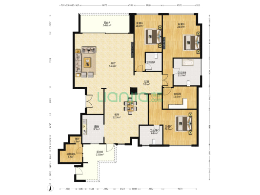 东原1891印长江 3室2厅3卫 272平方